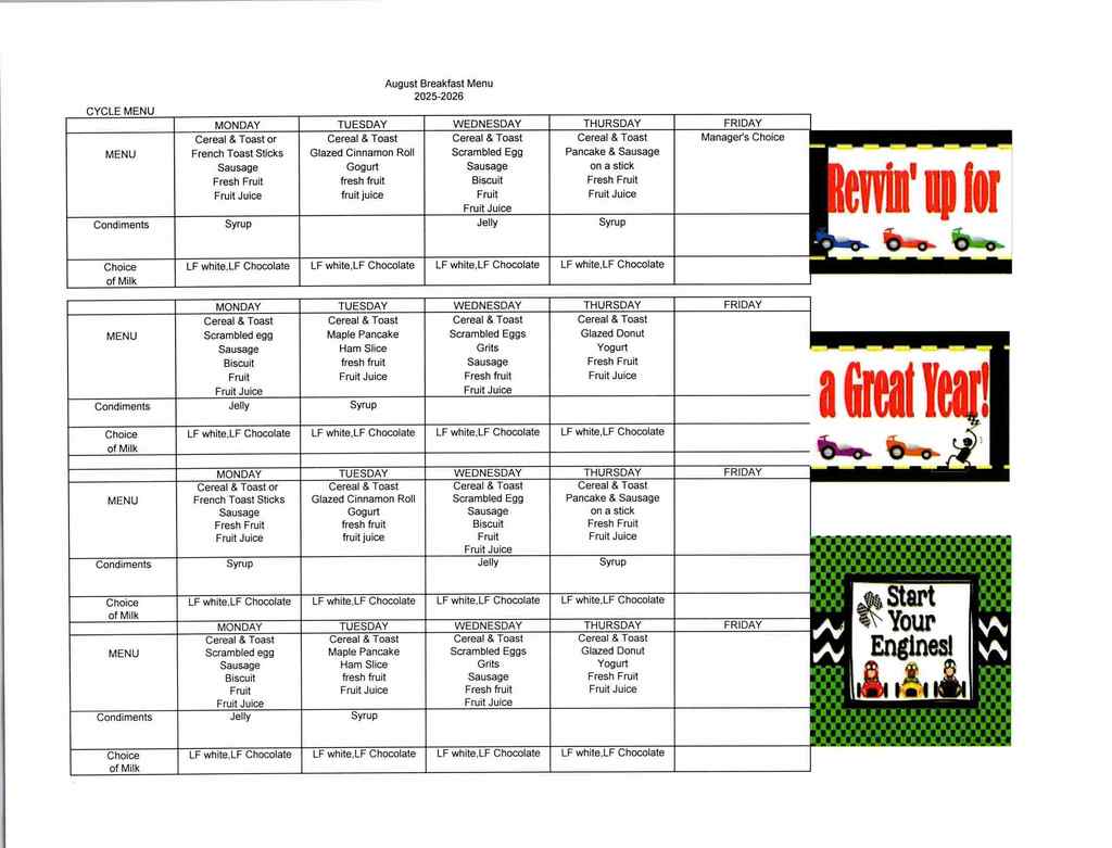 August Menus 2025