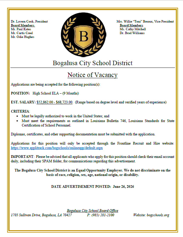 BHS ELA Job opening