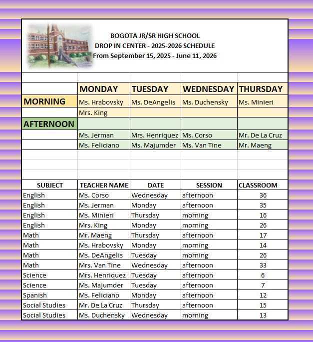 2025-2026 Drop In Center Schedule 
