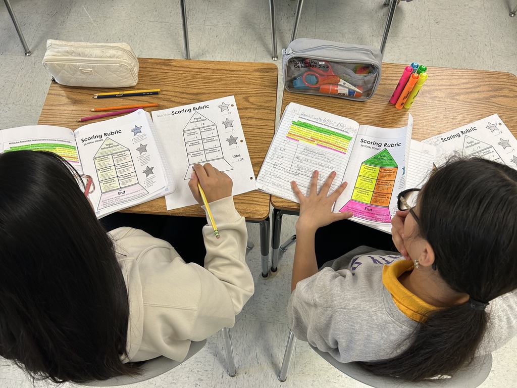 Over the past two weeks in 7th grade ELA, students have learned all about POWER cycles. This is the acronym we use for the writing process: Plan, Organize, Write, Edit, Revise. Pictured below are student partnerships examining student writing samples. They had to score the written piece using a rubric and provide revision and editing goals based on specific criteria.