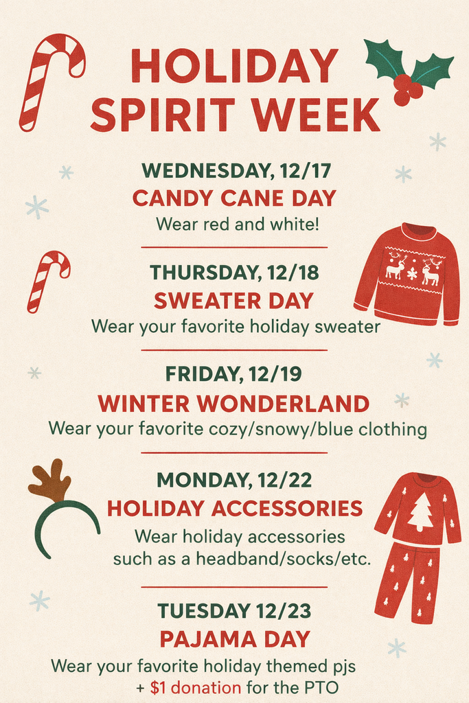 Modified Spirit Week! $1 donation for the PTO on the 23rd!!
