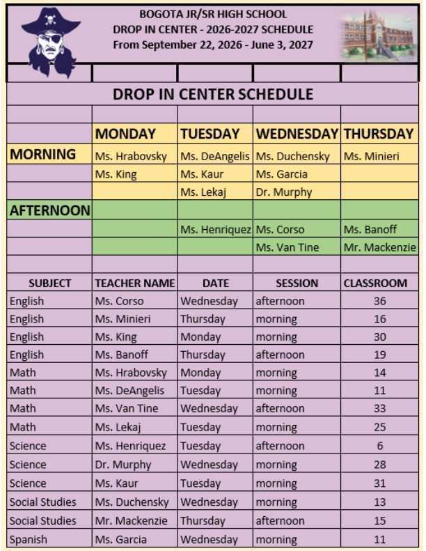 Drop-in Center Schedule 26-27