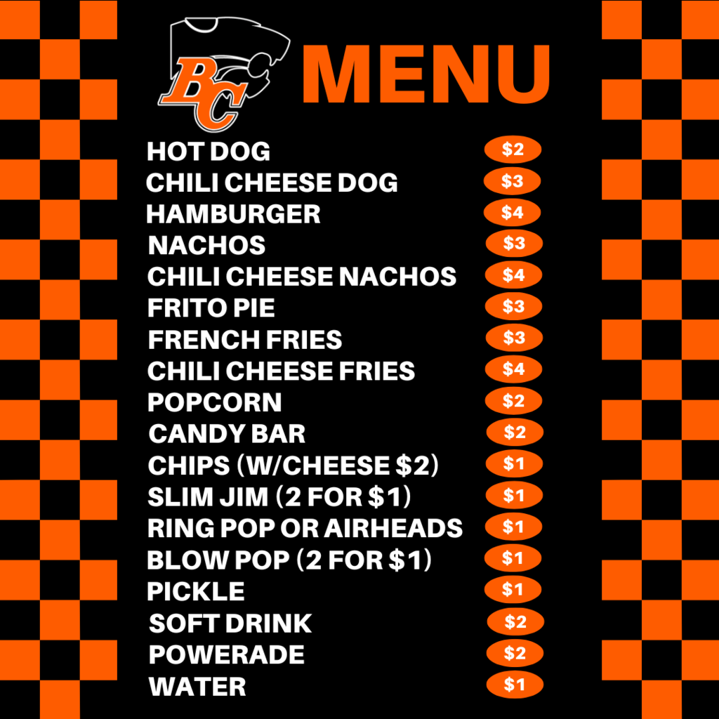 concession stand menu