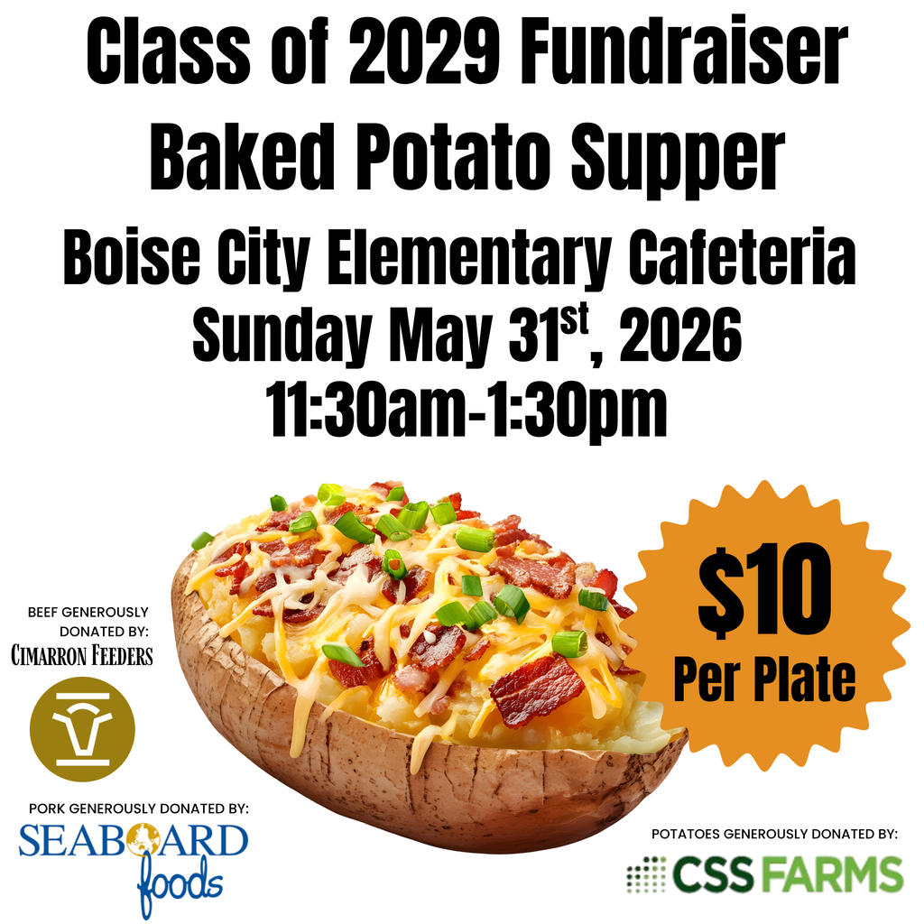 Photo of loaded baked potato promoting class of 2029 fundraiser.