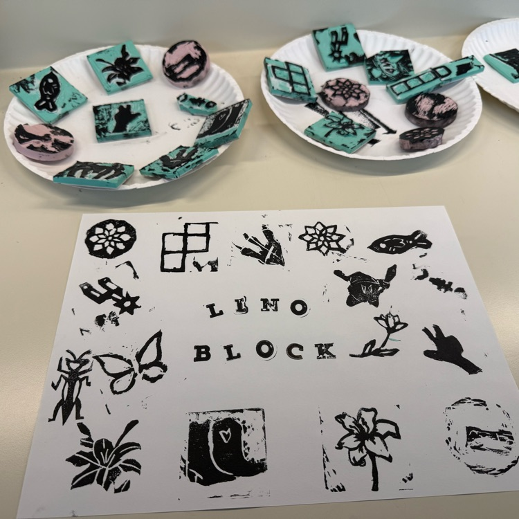 Artwork reads Lino Block and features multiple prints 