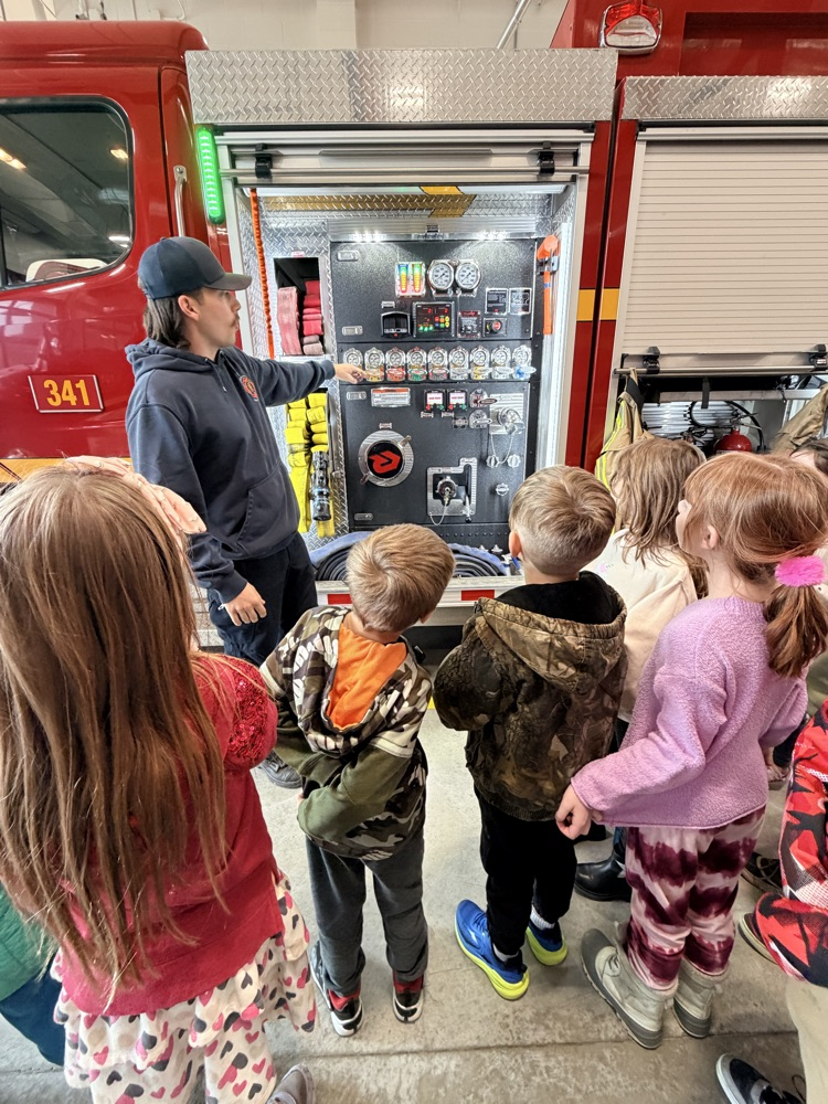 students at fire station
