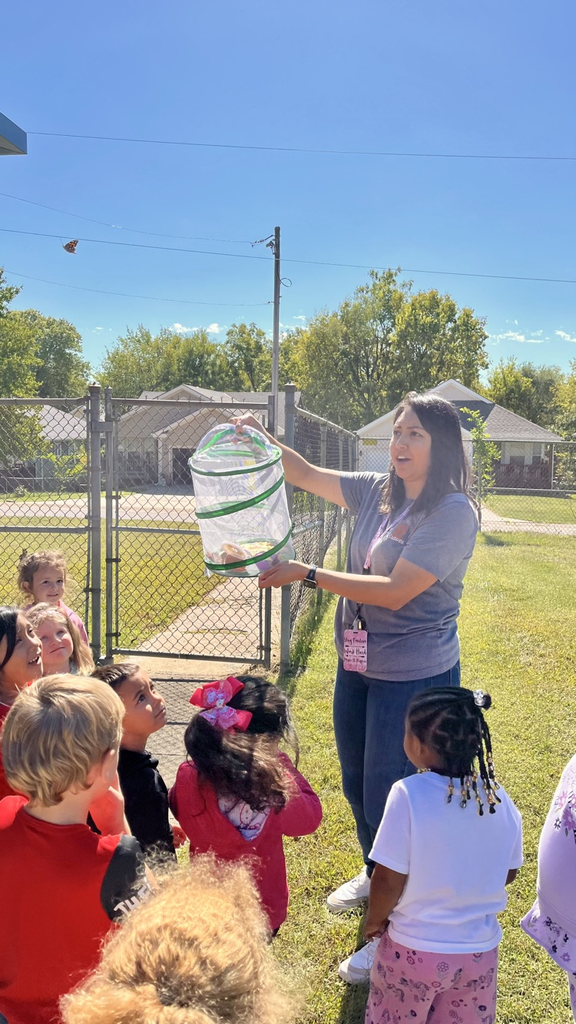 a butterfly flies out of an enclosure as the Blue Room children look on.