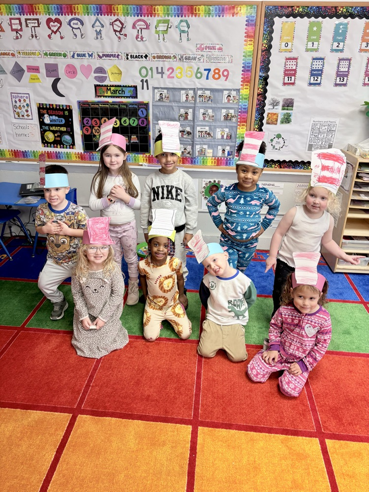 green room wearing their cat in the hat hats