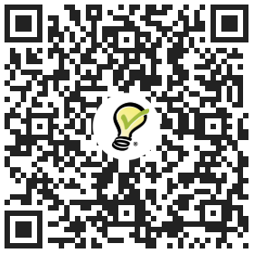 Black-and-white QR code with a small light bulb logo in the center, representing an idea or sign-up link.