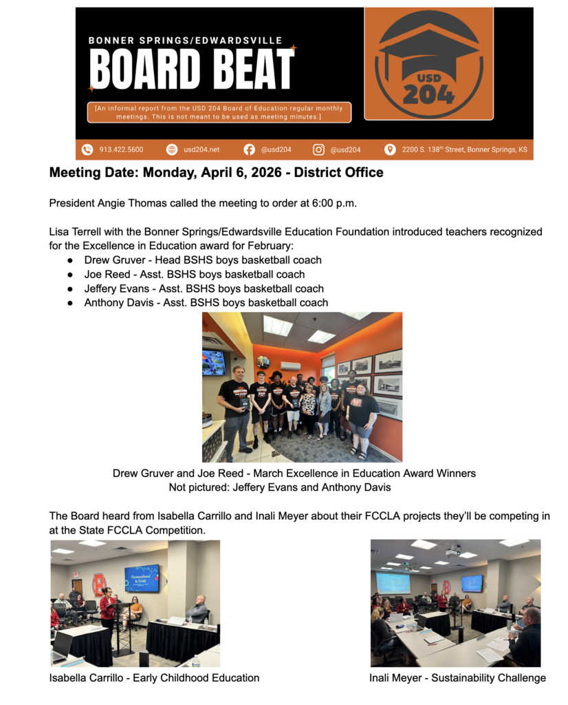 Meeting details, including date, time, and location. Photos of teachers and students at the event.