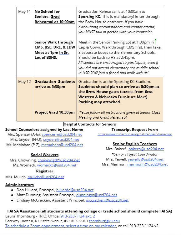 Senior dates and events, Page 1