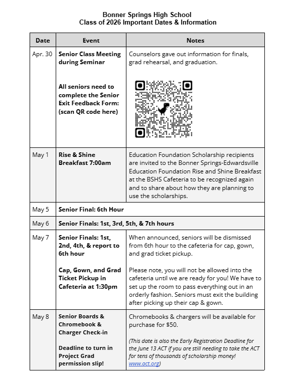 Senior dates and events, Page 1