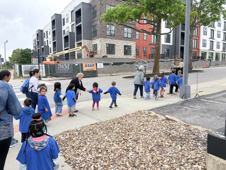 children walking downtown