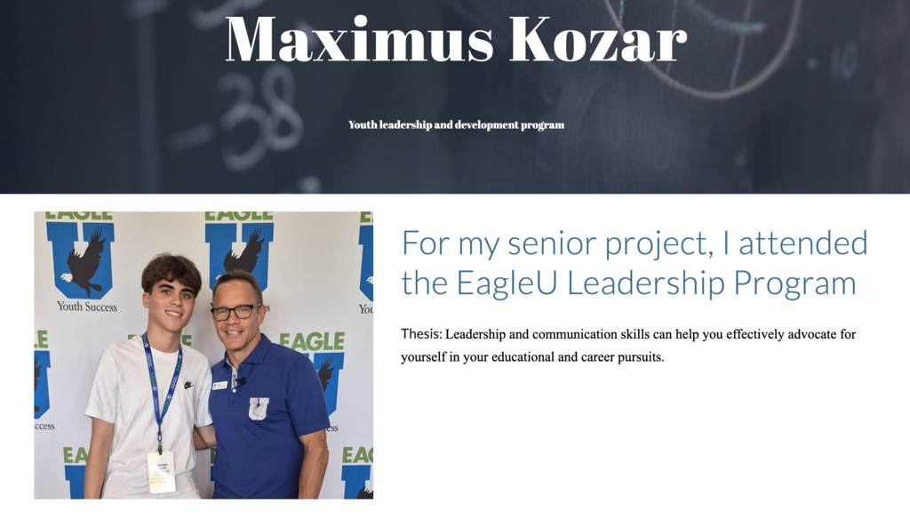 A website displays a photo of two people with a caption about attending a leadership program.