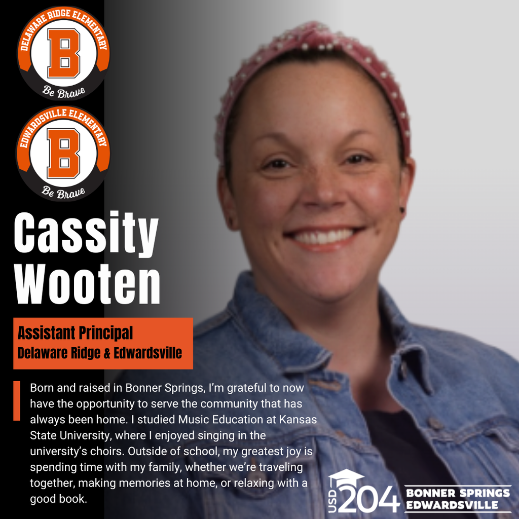A smiling woman with a denim jacket and pink headband. Text includes her name, title, and brief biography.