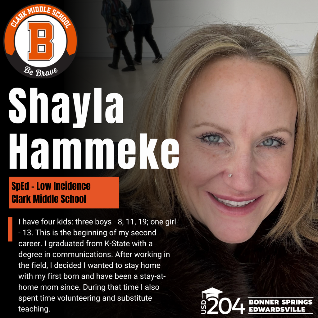 A smiling woman with blonde hair and blue eyes. Text reads "Shaylea Hammeke" and "SPD - Low Incidence Clark Middle School".