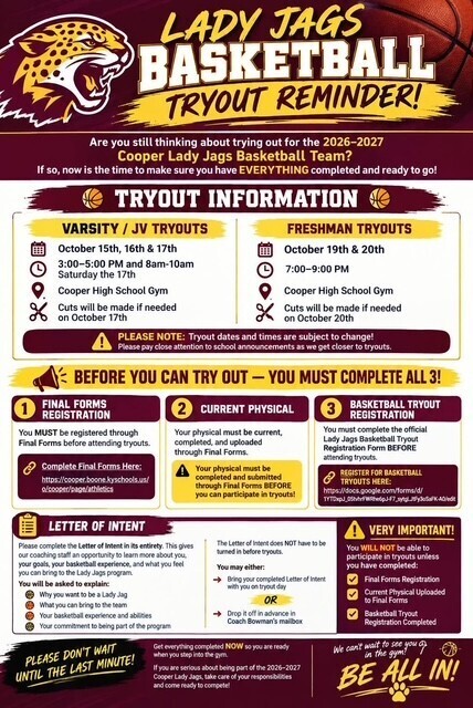 Lady Jags Basketball Tryouts