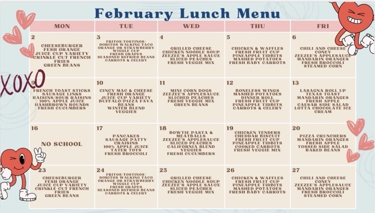 February lunch menu