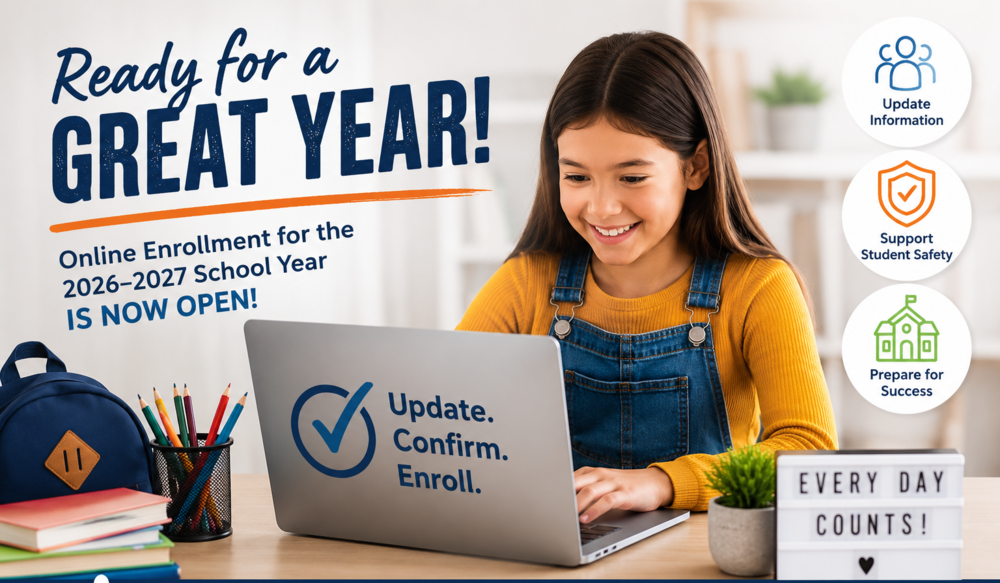 girl working on laptop completing online enrollment