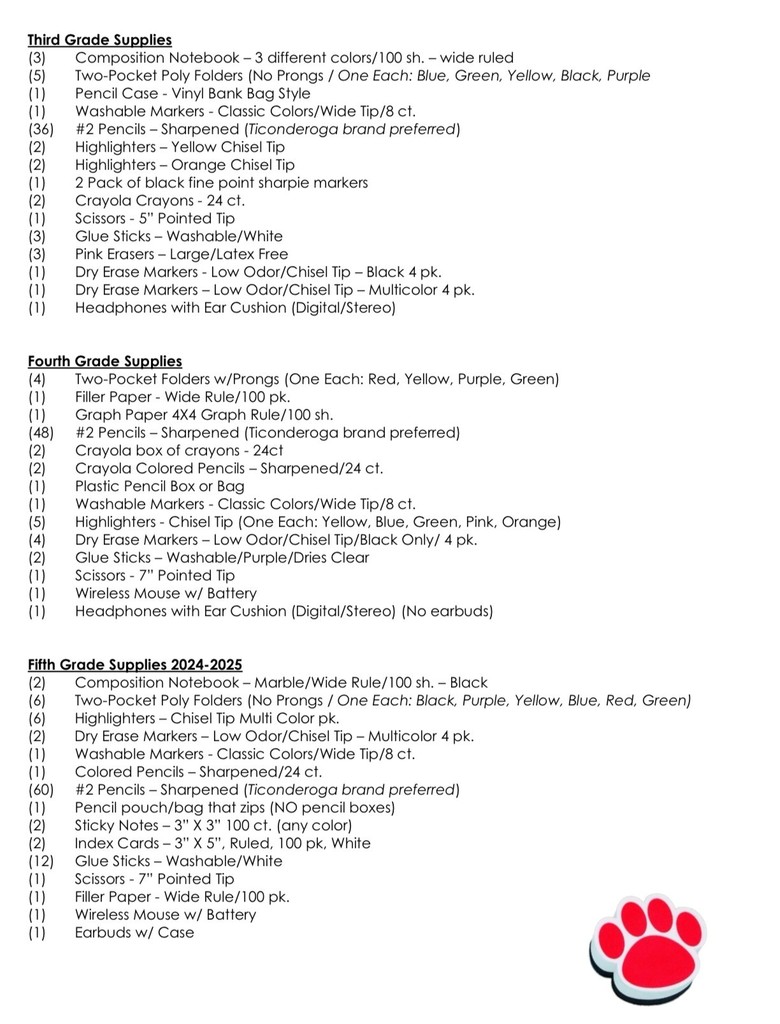 TES 25-26 School Supply List