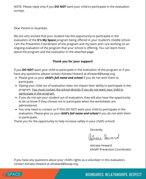 Introduction letter about My Space program