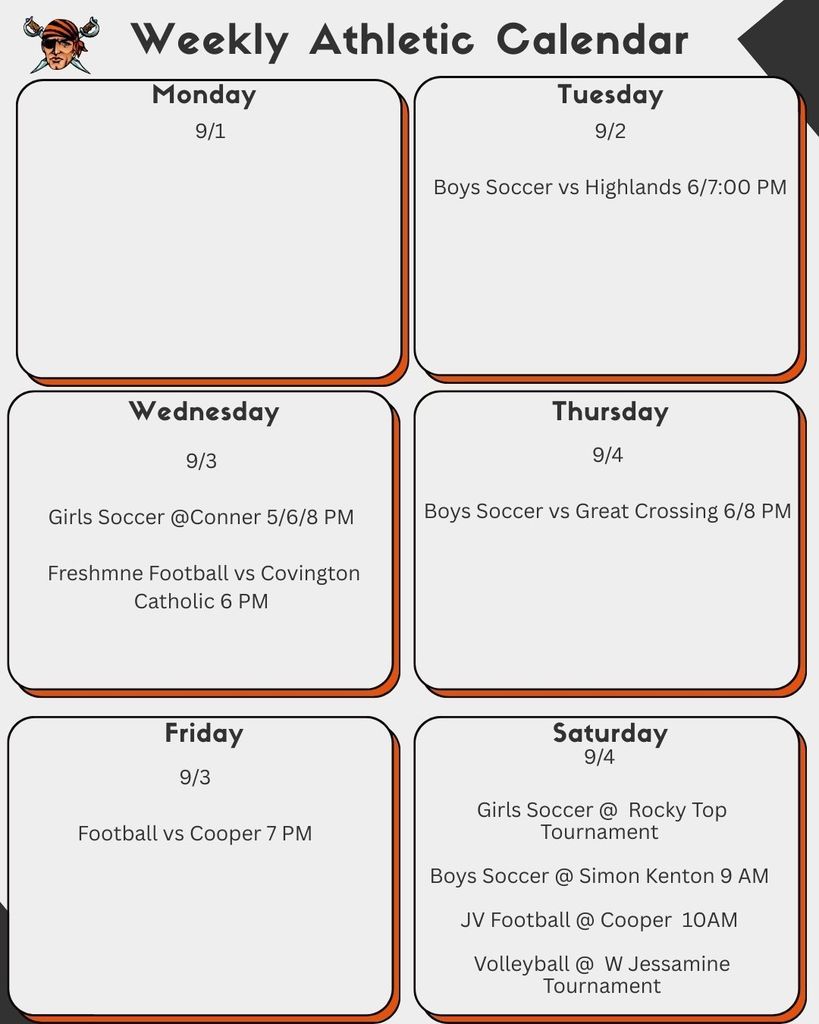 Weekly Athletic Calendar 9/1/25