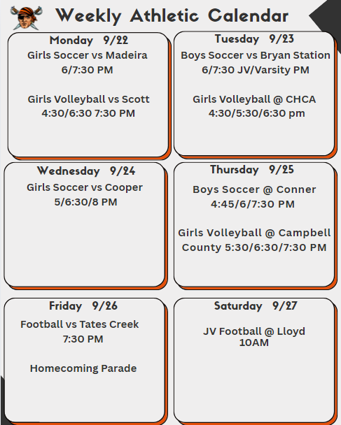 Weekly Athletic Calendar 9/22/25