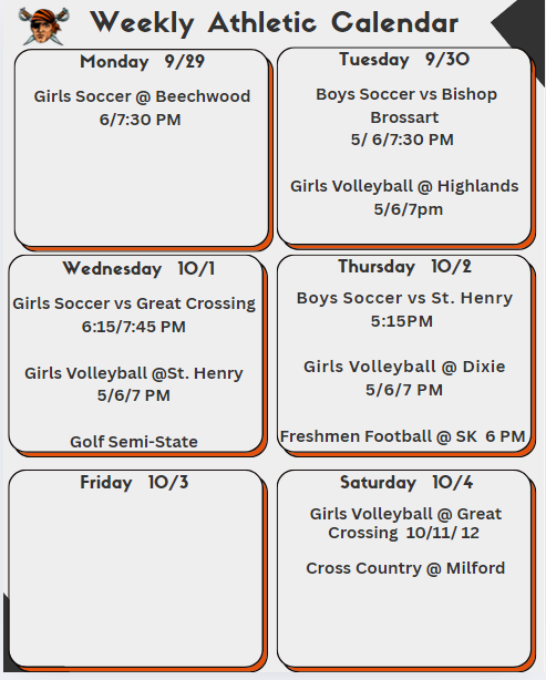 Weekly Athletic Calendar 9/30/25