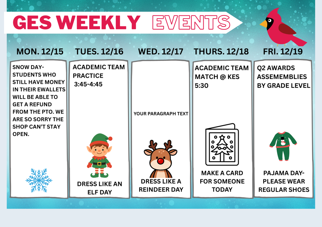 weekly events at GES