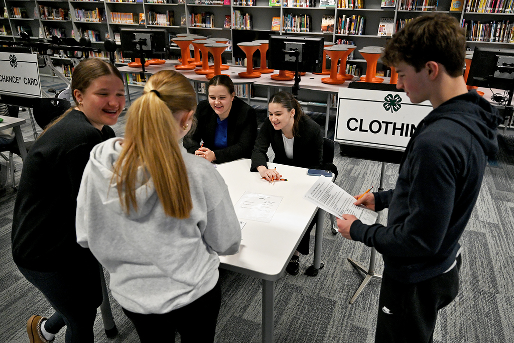 students working around table