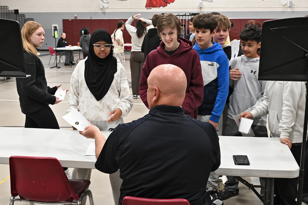 students around table