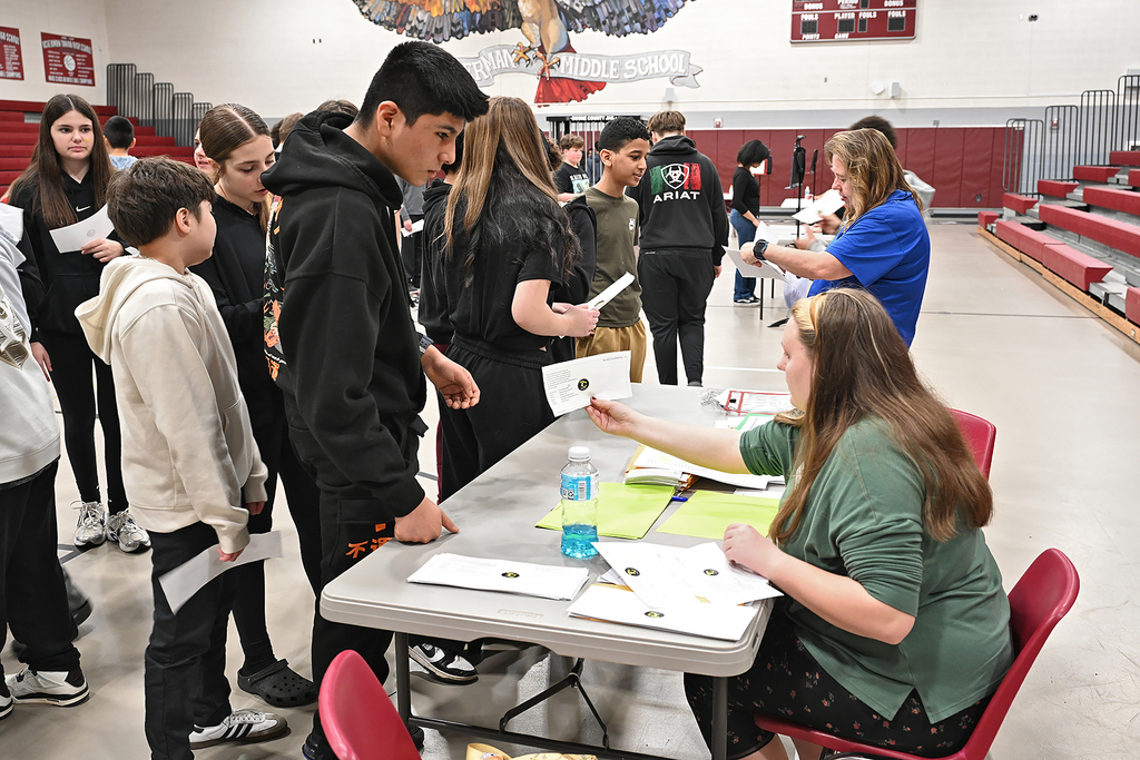 students around table