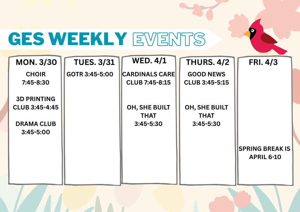 weekly events at GES