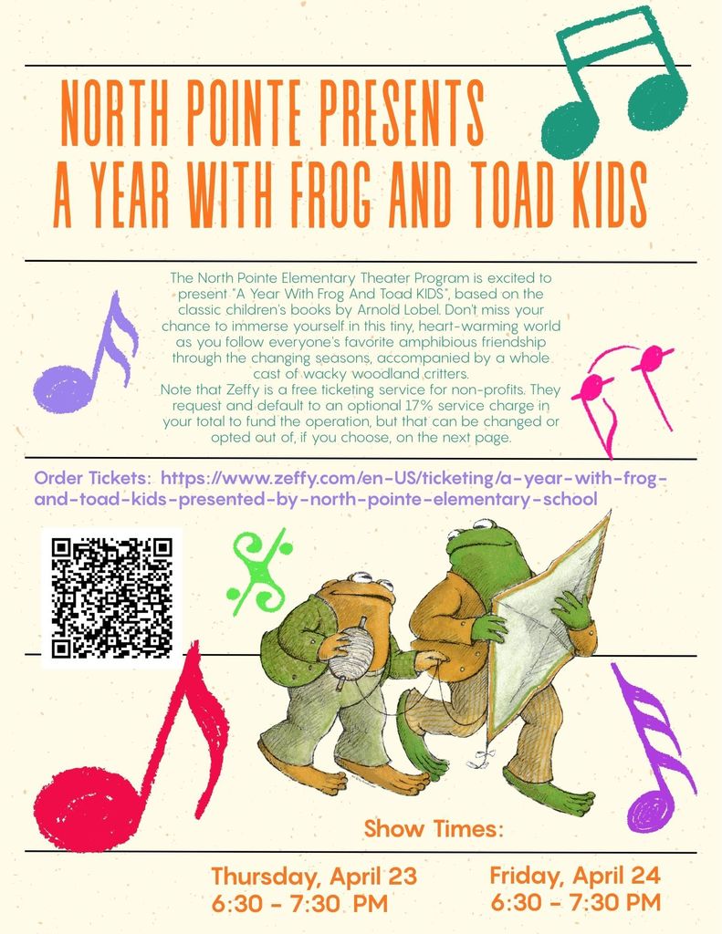 NPE Musical Tickets on Sale Now! Join us for a Year with Frog and Toad Kids this Thursday and Friday!