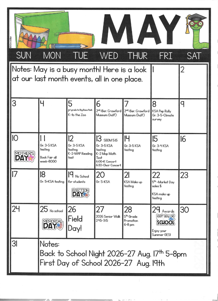 May calendar of end of school events