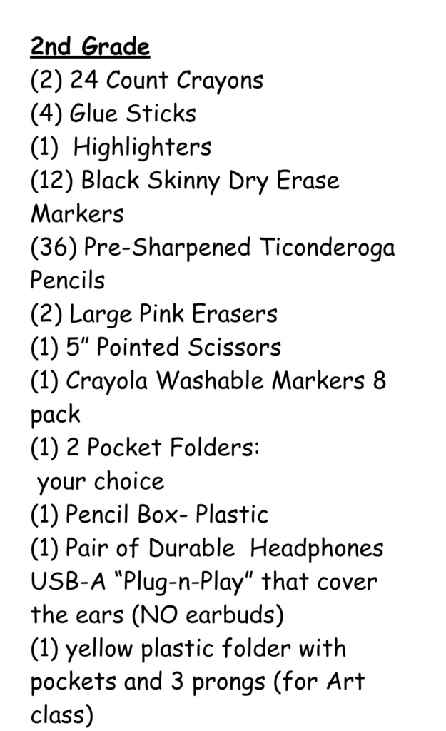 3rd grade supply list