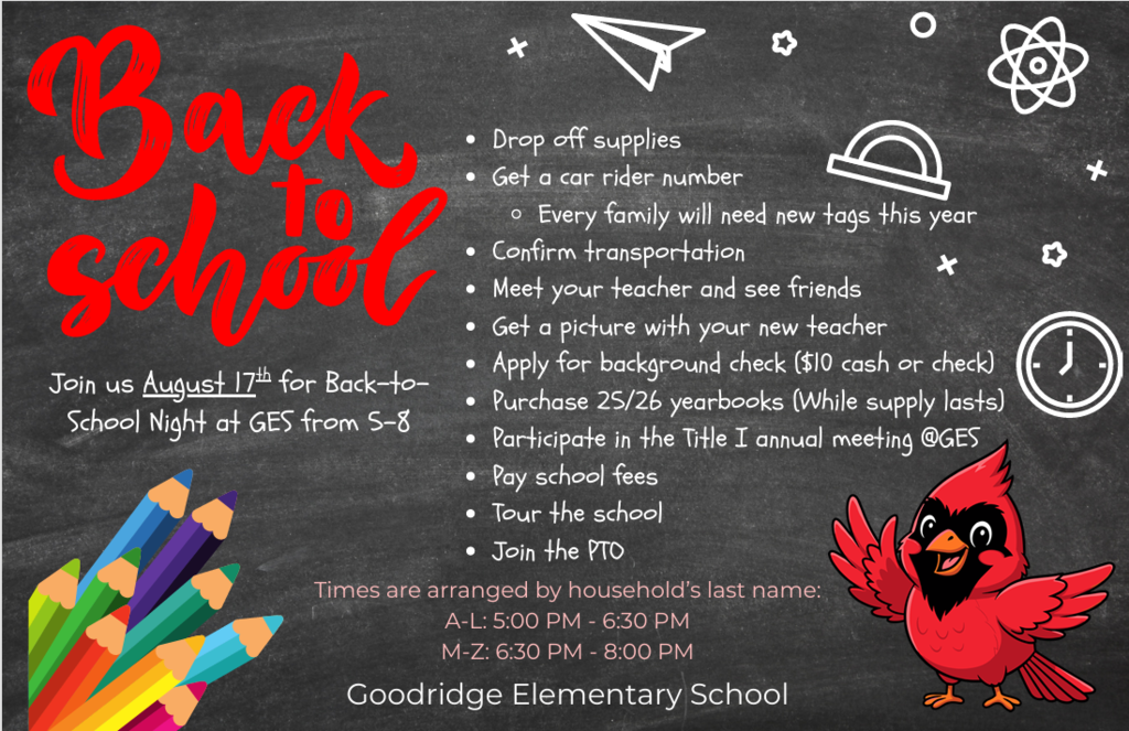 Backk to School Night Aug 17, 5-8
