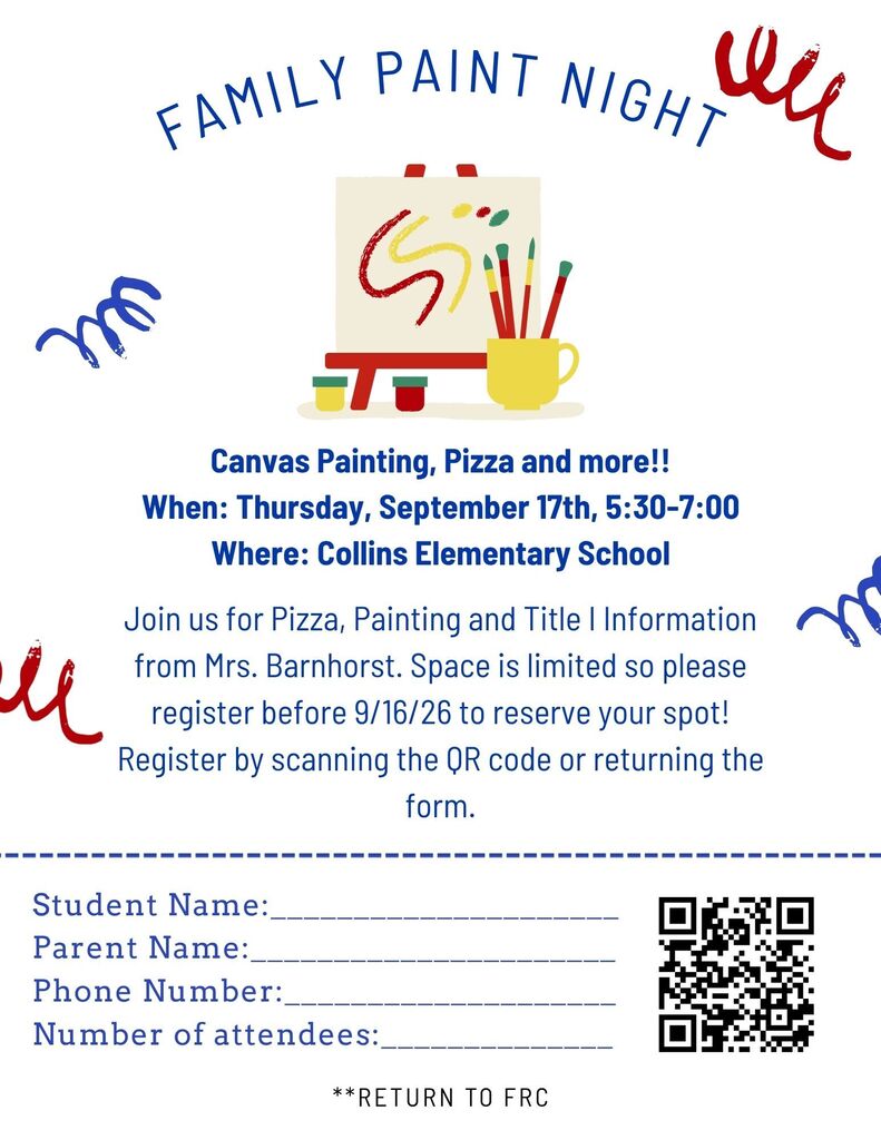 Invitation for Family Paint Night with details. It includes date, time, venue, activities, and RSVP instructions.