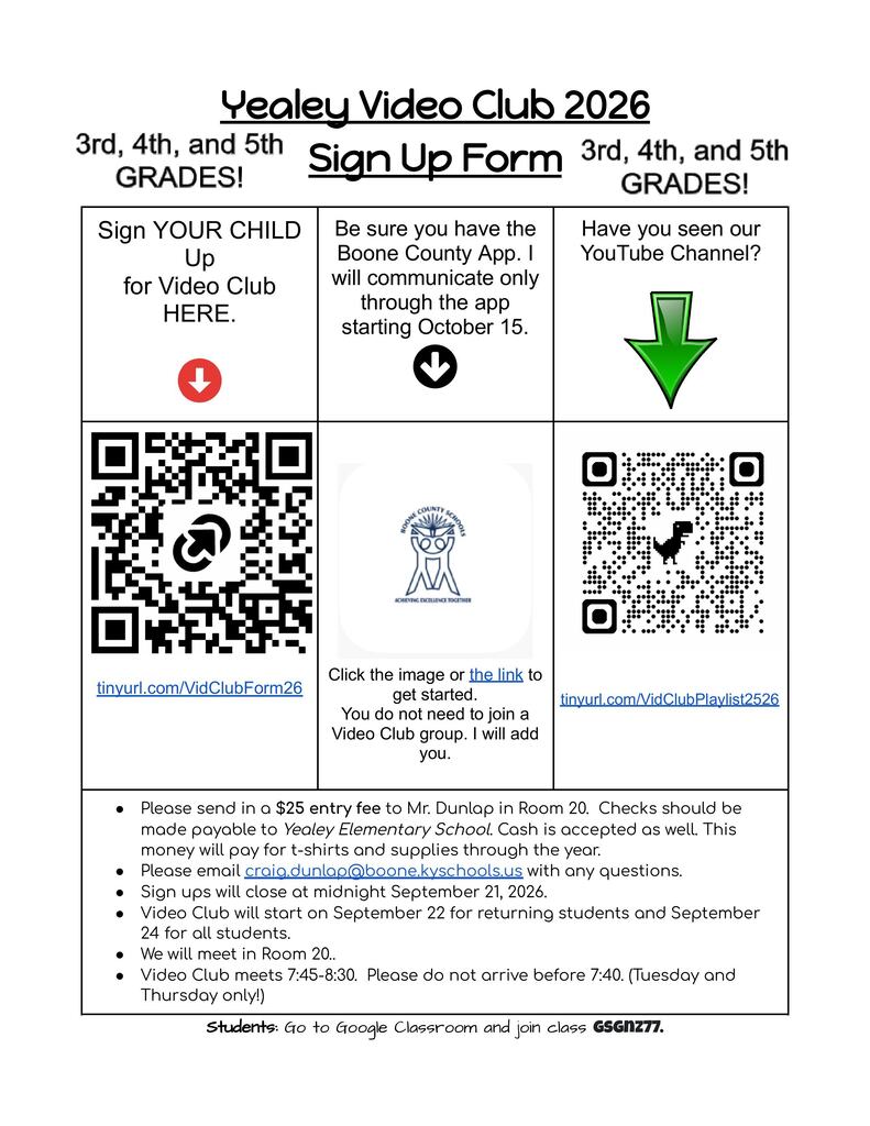 Video Club Sign Up
