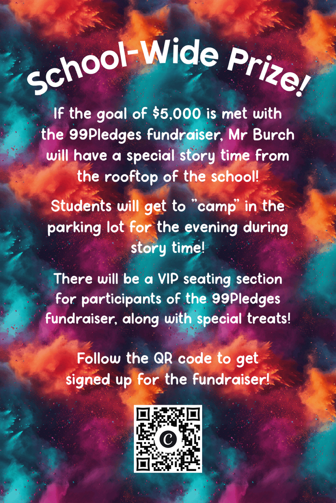 An announcement poster for a school fundraiser. Bright background. It says to follow the QR code to sign up.
