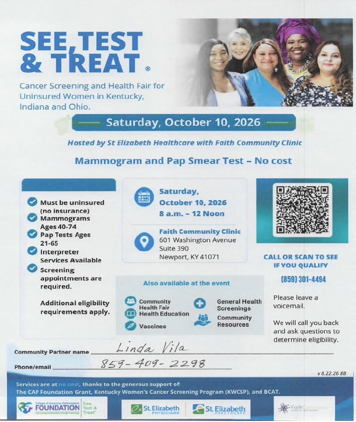 Cancer Screening and Health Fair for Uninsured women in KY, Indiana, and Ohio