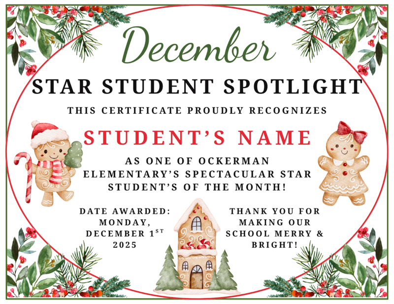 December STAR Student Spotlight Certificate