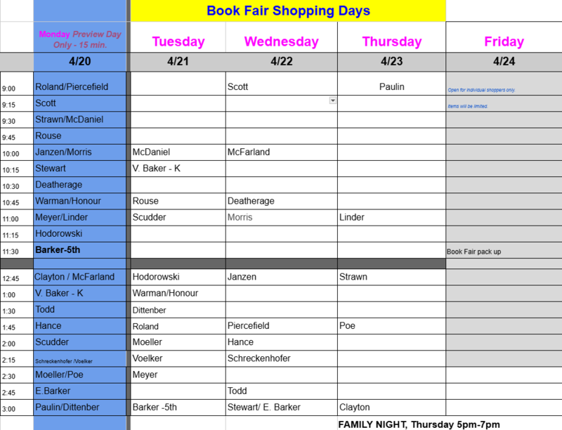 class shopping schedule