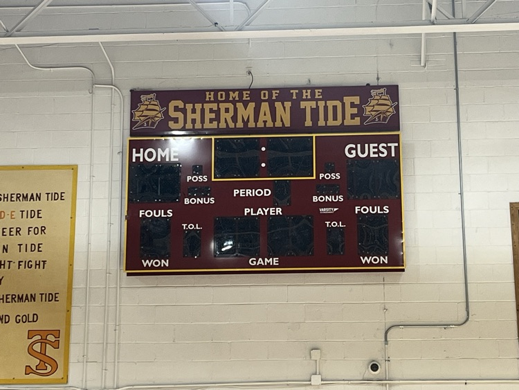 Score boards on a gym wall