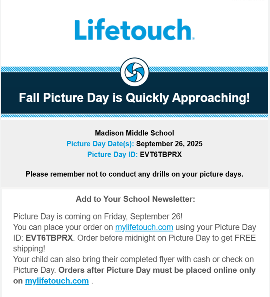 MMS Picture Day Info