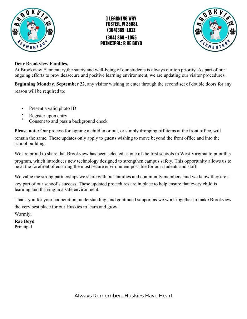 New Visitor Procedures Beginning September 22, 2025