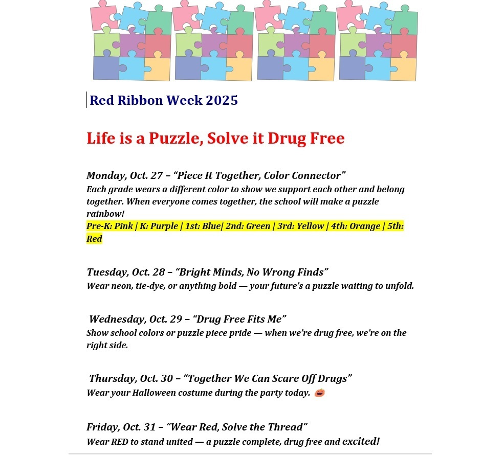 Red Ribbon week dates and dress up days
