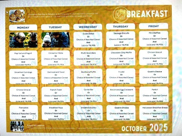October Breakfast Menu
