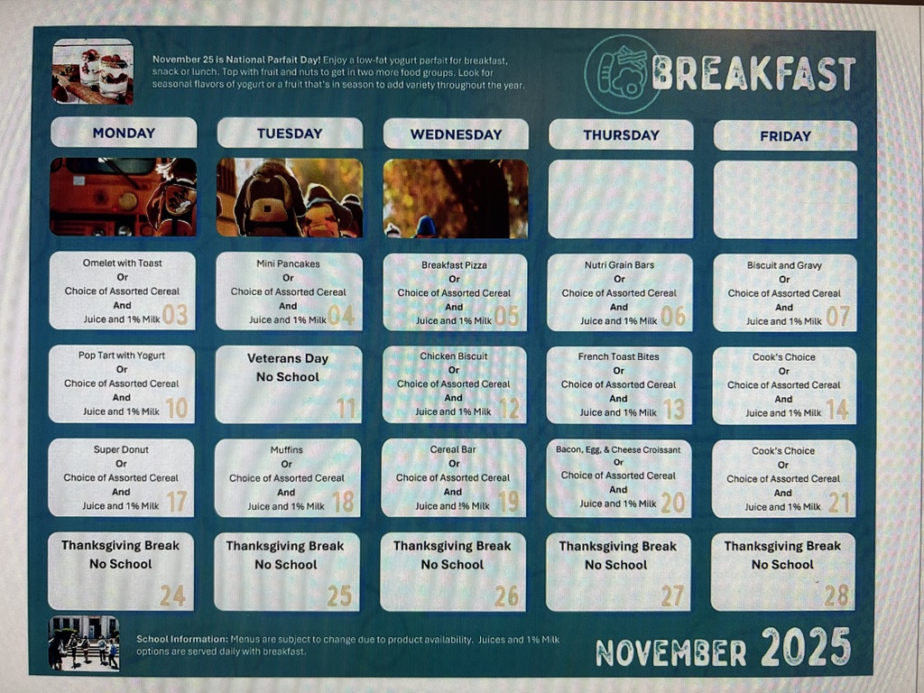 November Breakfast Menu
