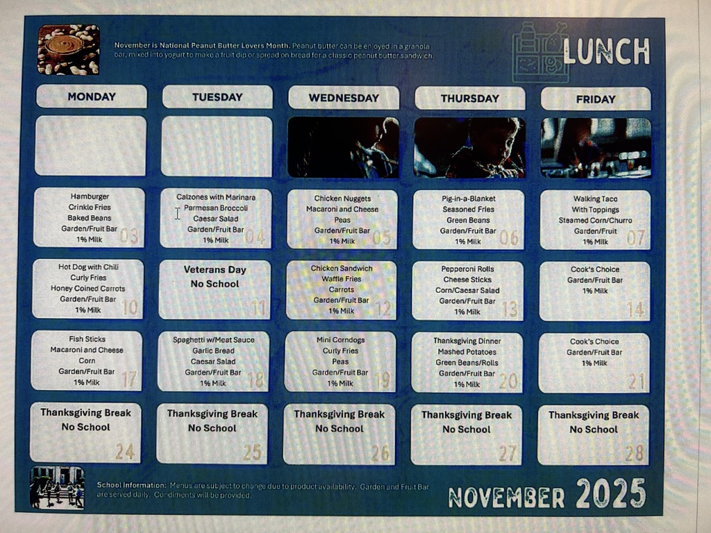 November Lunch Menu